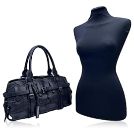 Burberry-Black Leather Belted Rowan Tote Bag Satchel Handbag-Black