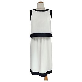 Armani Jeans Midikleid weiß blau marine Polyester Weiß Marineblau