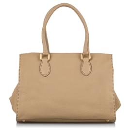 Fendi-Sac à main en cuir marron Selleria Firenze Fendi-Marron,Beige