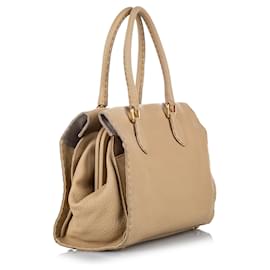 Fendi-Sac à main en cuir marron Selleria Firenze Fendi-Marron,Beige