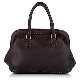 Fendi-Sac à main en cuir noir Selleria Fendi-Noir