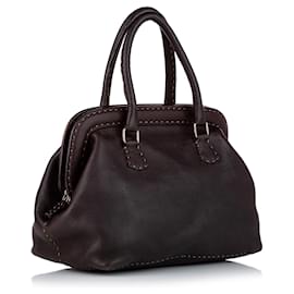Fendi-Sac à main en cuir noir Selleria Fendi-Noir