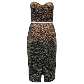 Michael Kors-Michael Kors Polka Dot Belted Strapless Cocktail Dress in Brown/White Silk-Brown