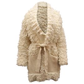Alanui Knitted Stitched Coat in Cream Wool White Cream