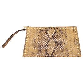 Große Michael Kors Selma Clutch mit Schlangenmuster aus beigem Leder Beige