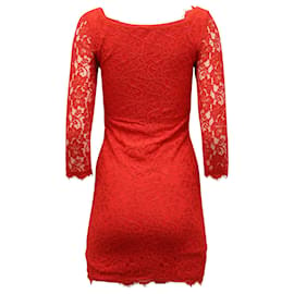 Diane Von Furstenberg-Diane Von Furstenberg Front-Zipped Mini Dress in Red Polyester and Lace-Red