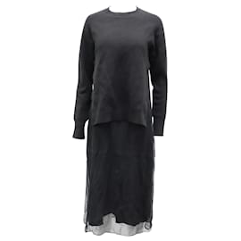 Joseph-Joseph Sweater Sheer Maxi Dress in Black Wool-Black