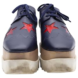 Stella Mc Cartney-Stella McCartney Eylse Platform Wedge Derby Shoes in Navy Blue Leather-Blue,Navy blue