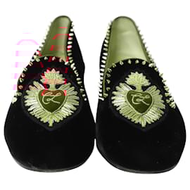 Christian Louboutin-Christian Louboutin Mi Corazon Flats in Black Velvet-Black