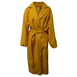 Loewe Oversize Belted Coat in Yellow Wool Yellow