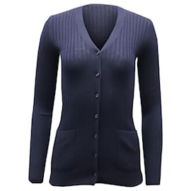 Vince-Vince Rib Skinny Cardigan in Navy Blue Cashmere-Navy blue