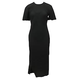 Jil Sander-Jil Sander Short Sleeved Midi Dress with Diamond Panel in Black Acetate-Black