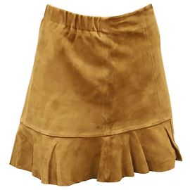 Maje Mini Jupe Plissée en Daim Ocre Marron Rouge