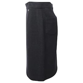 Chanel-Jupe crayon Chanel avec poches arrière en tweed de coton noir-Noir