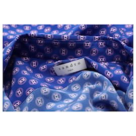 Sandro-Sandro Paris Doryn Camisa com estampa de monograma em seda azul-Outro