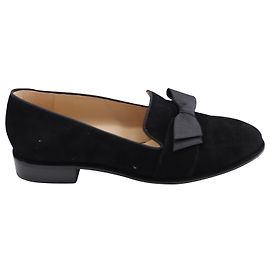 Stuart Weitzman Keegan Bow Flat Loafers in Black Suede Black