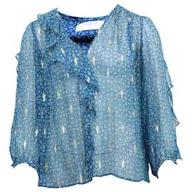 Ba&sh Malawi Gemusterte Bluse aus blauer Seide Blau