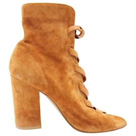 Gianvito Rossi-Gianvito Rossi Brooklyn Peep-Toe Ankle Boots in Brown Suede-Brown
