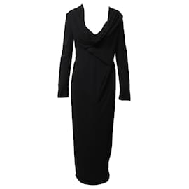 Roland Mouret-Roland Mouret Lace Back Detail Long Draped Gown in Black Viscose-Black
