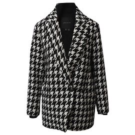 Theory Danvey Houndstooth Cocoon Coat in Black Wool Blend Black