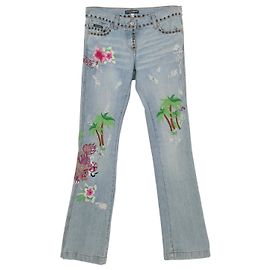 Dolce & Gabbana Honolulu jeans with palm tree & flower embroidery Blue
