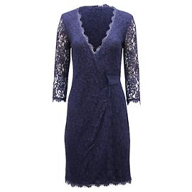 Diane Von Furstenberg Vestido Wrap em seda azul marinho e renda Azul