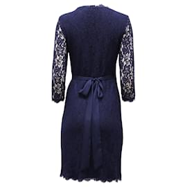 Diane Von Furstenberg-Diane Von Furstenberg Wrap Dress in Navy Blue Rayon and Lace-Blue