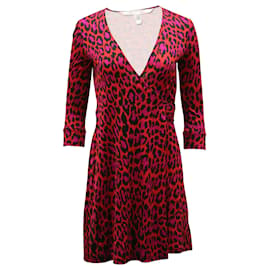 Diane Von Furstenberg-Vestido cruzado Diane Von Furstenberg en seda con estampado de leopardo rojo-Otro