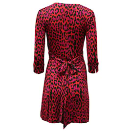 Diane Von Furstenberg-Diane Von Furstenberg Vestido envelope em seda com estampa de leopardo vermelho-Outro