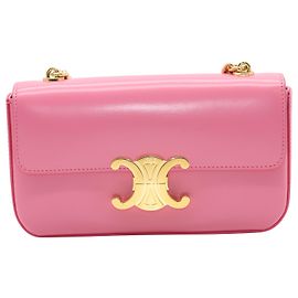 Céline Bolsa de Ombro com Corrente Celine Triomphe em couro de bezerro rosa Couro Rosa