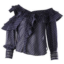 Self portrait Self-Portrait Plumetis Frilled Top in Blue Polyester Blue
