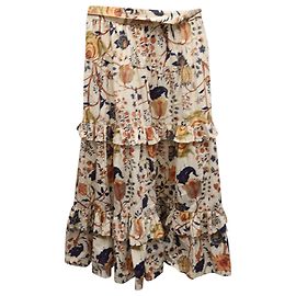 Falda midi a capas con estampado floral en algodón beige Sigrid de Ulla Johnson Beige