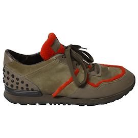 Tênis Tod's All Dots Spoiler Matt em couro cáqui e camurça Verde Caqui
