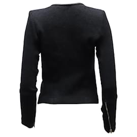 Iro-Iro Knit Jacket with Leather Trim in Black Cotton-Black