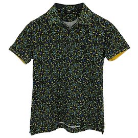 Polo Fendi in cotone nero con stampa floreale verde e gialla Multicolore