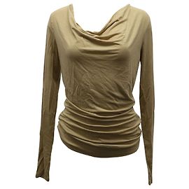 Donna Karan Langarm-Top mit Wasserfallausschnitt aus braunem Modal Braun