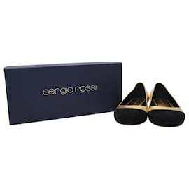 Sergio Rossi-Sergio Rossi Ballet Flats with Gold Leather Trim in Black Suede -Black