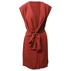 Diane Von Furstenberg-Diane Von Furstenberg Reara Vestido drapeado em seda vermelha-Vermelho