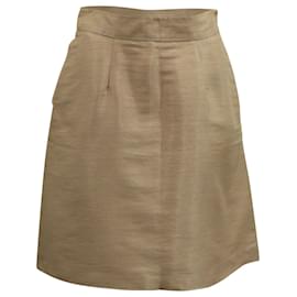 Valentino-Valentino In-seam Pockets A-Line Skirt in Beige Silk-Beige