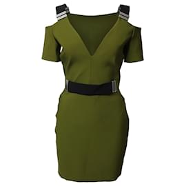 Thierry Mugler-Mugler Cutout Shoulder Mini Dress in Viscose Army Green-Green
