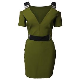 Thierry Mugler Mugler Minikleid mit Schulterausschnitt in Viskose-Armeegrün Grün