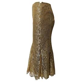 Ralph Lauren-Ralph Lauren Lace Godet Skirt in Gold Polyamide-Golden