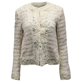 Alice + Olivia-Alice + Olivia Nilla Embellished Tweed Jacket in Ivory Cotton-White,Cream