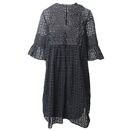 Carolina Herrera Englisches Spitzenkleid aus schwarzer Baumwolle Schwarz