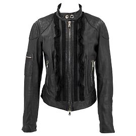 Dolce & Gabbana leather jacket in black with frilled inserts Black
