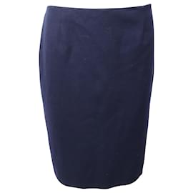 Carolina Herrera-Carolina Herrera Pencil Midi Skirt in Blue Wool-Blue