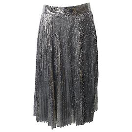 Dolce & Gabbana Pleated Sequin Midi Skirt in Silver Nylon Silvery
