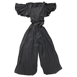Michael Kors-Michael Kors Short Bell Sleeves Jumpsuit in Black Silk-Black