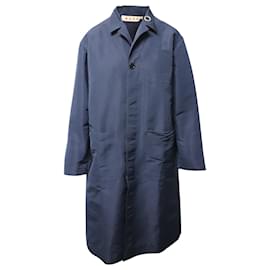Marni-Marni Long-sleeved Coat with Pockets in Navy Blue Polyester-Blue