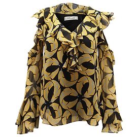 Diane Von Furstenberg Ruffled Blouse with Cut Out Shoulder Bell Sleeves in Multicolor Polyester Multiple colors